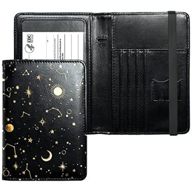 Imagem de Mymazn Combo porta-cartão de passaporte e vacina, carteira de viagem com porta-cartão de vacinação, capa para passaporte com bloqueio RFID, estrela da lua, Minimalista