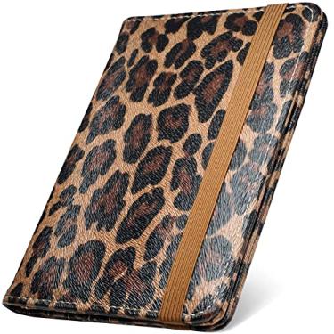 Imagem de Mymazn Combo porta-cartão de passaporte e vacina, carteira de viagem com porta-cartão de vacinação, capa para passaporte com bloqueio RFID, Leopardo, Minimalista