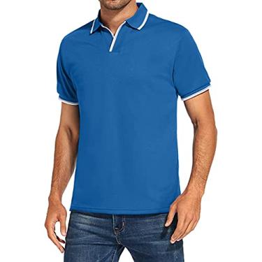 Imagem de BAFlo Camiseta polo minimalista casual manga curta cor sólida esportiva casual, Azul royal, 3G