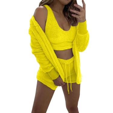 Imagem de Shecozy Conjunto de pijama de 3 peças, conjunto de 3 peças, conjunto de pijama Shecozy, Amarelo limão, 3G