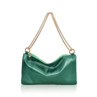 Imagem de FEICHANGHAO Bolsa feminina de cetim para noite, bolsa de ombro para casamento, formatura, formal, clutch e festa, Verde, Large