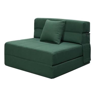 Imagem de ANONER Sofá cama dobrável de espuma viscoelástica com travesseiro, cadeirinha futon para sala de estar, apartamento, verde escuro