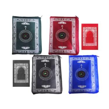 Imagem de Kellegour 4 peças de tapete de oração para viagem muçulmano com bússola, tapete de oração muçulmano, com bolsa de transporte de bolso, tapete de oração muçulmano portátil, tapete de oração islâmica,