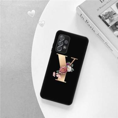 Imagem de Capa de telefone preta fosca macia para samsung a52 a32 a72 a22 4g a52s a12 a42 5g 26 letras capa inicial de flor, b25, para a22 4g