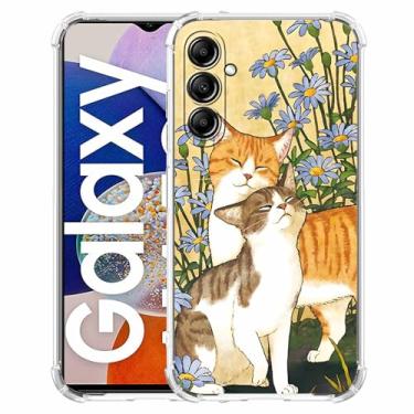 Imagem de malegaon Capa de flor de gato para Samsung Galaxy A14, estampa de animais fofos estéticos, capa completa de TPU macio para Galaxy A14