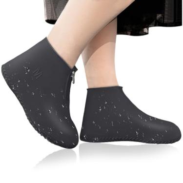Imagem de JEVRKAPZ Capas de sapato impermeáveis, galochas reutilizáveis para sapatos de chuva com zíper, galochas de neve resistentes, protetores de sapatos dobráveis, antiderrapante, lavável, chuva, neve, boliche, viagem, interior, exterior, overshoe