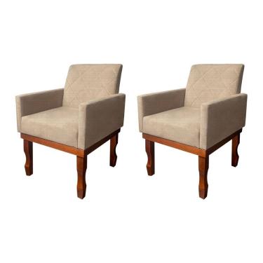 Imagem de Kit 2 Poltronas Medusa Retrô Pés de Madeira Maciça Linho Bege