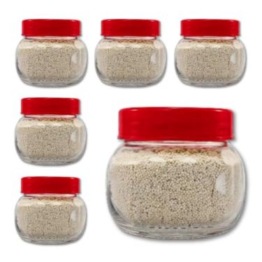 Imagem de Potes de Geleia de Vidro Redondo, 250ml, Com Tampa Plástica, Conjunto de 5 (Branco)