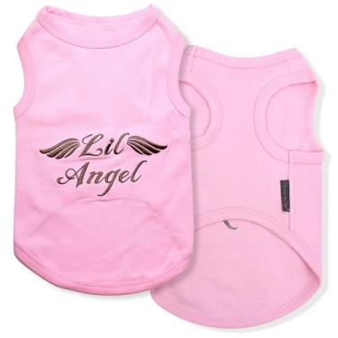 Imagem de Parisian Pet Camiseta para cães - Bordado "Lil Angel" Vestuário para cães - 100% algodão, roupas leves para cães femininos - Camisetas rosa para cachorros - Camisetas sem mangas para cães médios - M
