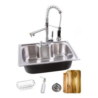 Imagem de Kit Cuba Cozinha Gourmet Inox + Torneira Monocomando + Tábua