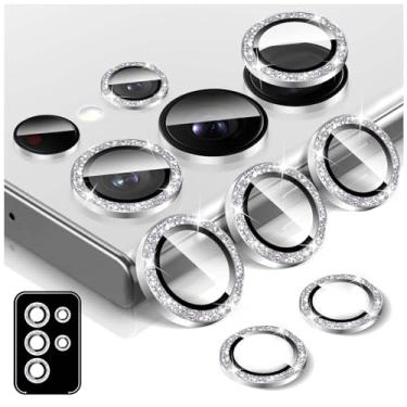 Imagem de Kucheed Protetor de lente de câmera Bling para Samsung Galaxy S24 Ultra/S23 Ultra, protetor de tela de vidro temperado, glitter alinhamento automático anéis de metal individuais adesivos de filme