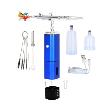 Imagem de COLOR PEAK Kit de aerografia com compressor sem mangueira 1 bateria sem fio conjunto de aerógrafo de ação dupla pistola de ar removível aerógrafo portátil para maquiagem arte pintura artesanato bolo tatuagem modelo barbeiro
