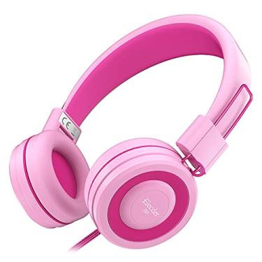 Imagem de ELECDER i37 Fones de ouvido para crianças, meninas, meninos, adolescentes, dobrável, ajustável, fones de ouvido, conector de 3,5 mm, compatível com computador, MP3/4, tablet Kindle School rosa/rosa