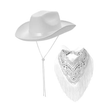 Imagem de rockible Chapéu de cowboy ocidental e bandana paisley chapéu de cowgirl para festival de música de clube, branco