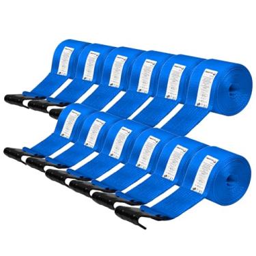 Imagem de SALUINOKI Pacote com 12 correias de 10 cm Correia Kinedyne de mesa 4 x 30 correias de caminhão para reboque de mesa Correia de guincho resistente 10 cm Cintas de catraca azul
