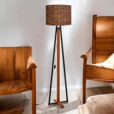 Imagem de Luminaria Abajur Chao Pes De Madeira E Ferro Preto