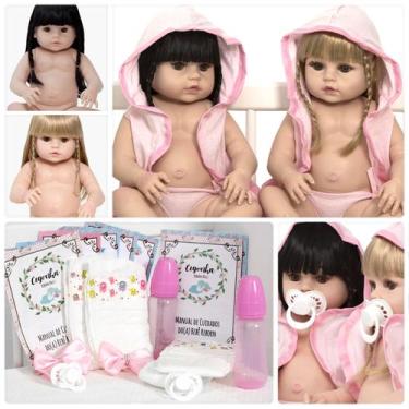 Imagem de Bebe Tipo Reborn Gêmeas Cabelo Longo 100% Silicone + Itens - Cegonha R