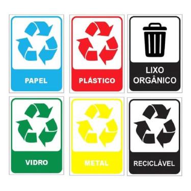 Imagem de Placa Sinalização Lixo Seletivo Reciclável Completo 15x20 - Pacific