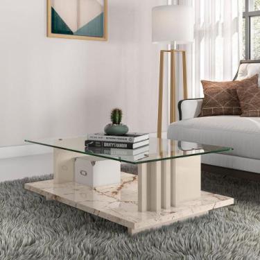 Imagem de Mesa de Centro com Vidro Parma Calacata Off-White - Mais de Casa