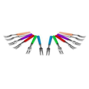 Imagem de Kit Com 12 Garfinhos Cabo de Plástico Aço Inox Para Petiscos Ke Home