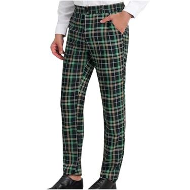 Imagem de Calça social masculina xadrez listrada formal afunilada slim fit calça justa calça skinny elegante terno de trabalho, Y4-Verde exército, P