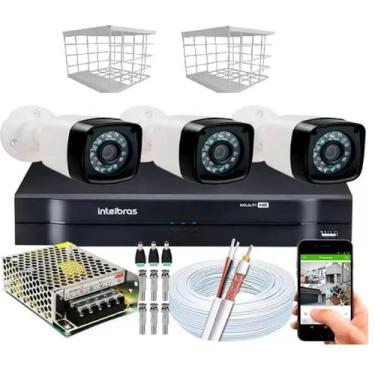 Imagem de Kit 3 Cameras Segurança eletrônica 1080p Full Hd Dvr Intelbras 4ch S/h