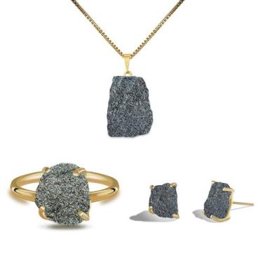 Imagem de Conjunto Natura Hematita - Cristal Natural, Banho Ouro 18k