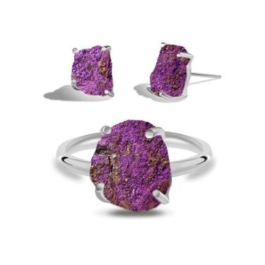 Imagem de Conjunto de Purpurita - Cristal Natural, Banho Ouro 18k