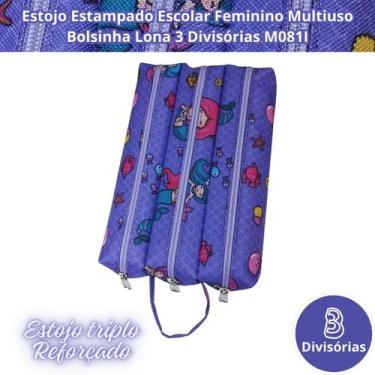 Imagem de Estojo Estampado Escolar Feminino Multiuso Bolsinha Lona 3 Divisórias 