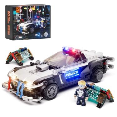 Imagem de FUNWHOLE Police Patrol Car Lighting Building-Bricks Set - Cyberpunk City Car Chase Playkit with Officer 372 Pcs STEM Toys
