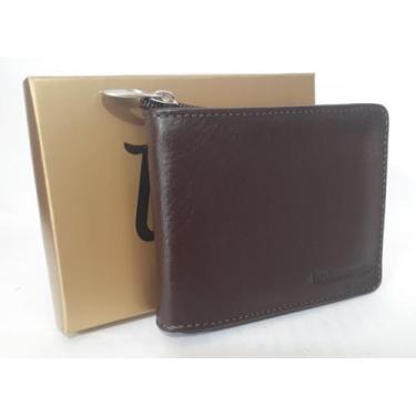 Imagem de Carteira masculina de couro ziper porta moedas cartão Marrom - LK