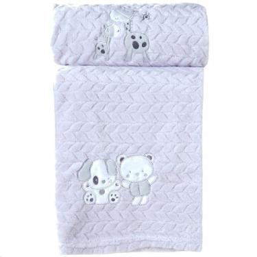 Imagem de Cobertor Bebê Fluffy 110x90 com Aplique Bordado - Tessi, Gelo