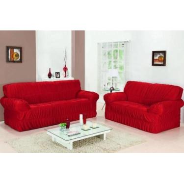 Imagem de Capa de Sofá Elasticada em Malha 2 e 3 Lugares Vermelho - Doce Lar Enx