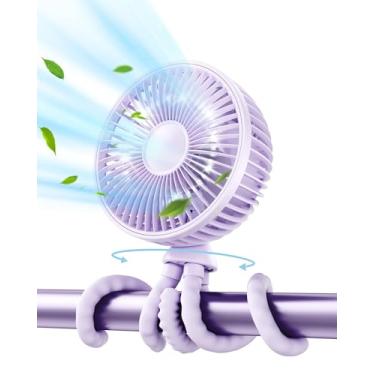 Imagem de Gaiatop Ventilador oscilante para carrinho de bebê, luz noturna de LED, 4 velocidades, recarregável, rotação de 360°, com clipe, pequenos ventiladores de refrigeração portáteis operados por bateria