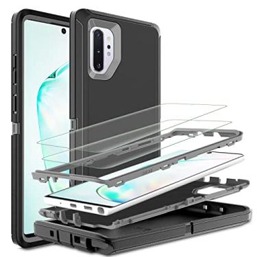 Imagem de HONG-AMY Capa para Samsung Galaxy Note 10 Plus, capa Note 10 Plus com película protetora de tela de TPU flexível autorreparável [2 unidades], capa resistente 3 em 1 para Samsung Note 10 Plus 5G (preto/cinza)
