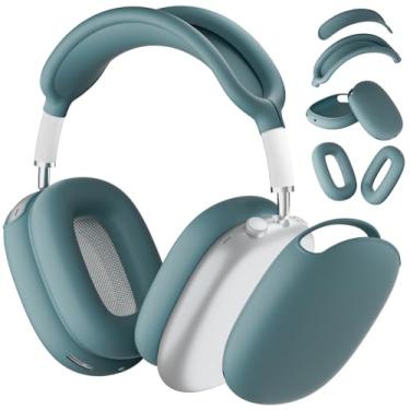 Imagem de ATUAT Capa para fones de ouvido AirPods Max, capa protetora de silicone, acessórios de pele anti-arranhões para mulheres e homens para Apple AirPods Max 2024/2020 (USB-C/Lightning), cinza azul