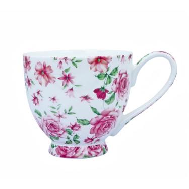 Imagem de YUESITE Canecas de café de 473 ml Bone China para mulheres canecas de café Flora Xícaras de chá Novetly xícaras de café presente para mulheres mães amigas (rosa branca)