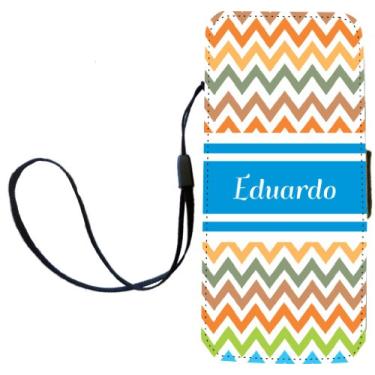 Imagem de Rikki Knight "Eduardo" Capa carteira flip azul com aba magnética para iPhone 5/5s - "Eduardo" nome Chevron azul