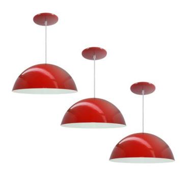 Imagem de Kit 3 Luminária Pendente Meia Lua 34cm Com Interior Branco Brilho Com 