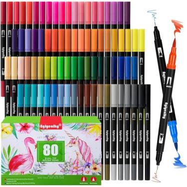 Imagem de Conjunto 80 cores Canetinhas Brush de Ponta Dupla para Livros de Colorir, Conjunto de Canetas Marcador Ponta Fina e Pincel Para Desenho, Presente Infantil, Presente Dia Das Crianças (80 cores)