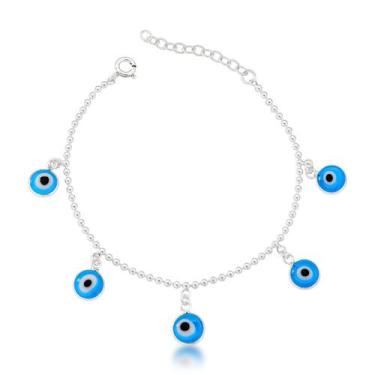 Imagem de Pulseira de Prata 925 com Pingentes de Olho Grego Azul - Atraktiva Joi