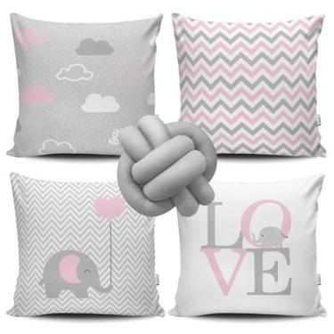 Imagem de Kit 4 Capas de Almofada Elefante Rosa + Almofada Nó - VKAZA, Nó Cinza