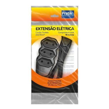 Imagem de Extensão Pratik Fio Paralelo 2x0,75mm 10m Preta 3 Tomadas