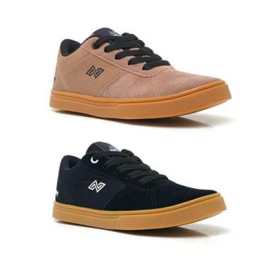 Imagem de Kit 2 Pares Tênis Infantil Preto Bege Menino Casual Sapatenis Skatista