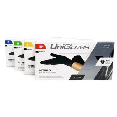 Imagem de Luva Nitrilica Preta Azul Unigloves cx com 100 unidades, Preto, G