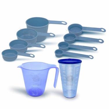 Imagem de Kit Medida 10 Peças Jarra 500ml Azul Copo C/Tampa (Azul) Xicara Jeans 