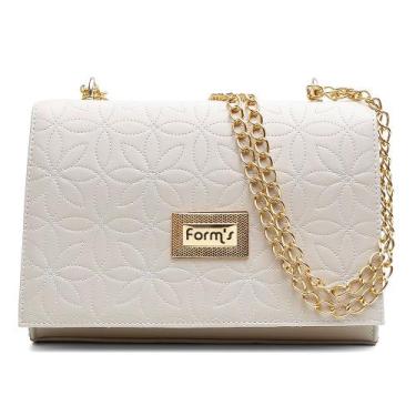 Imagem de Bolsa Clutch Form's Costuras Florais Alça Dupla de Corrente, Marfim