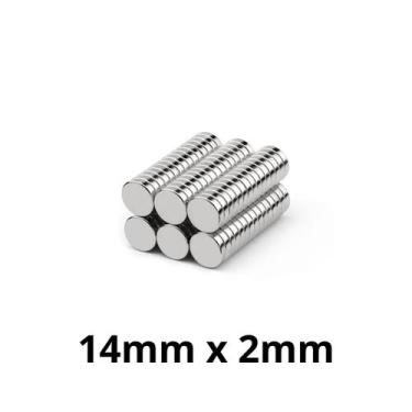 Imagem de Kit 100 Imã Neodímio Disco Magnético N35  14 x 2 mm Super Forte Potent
