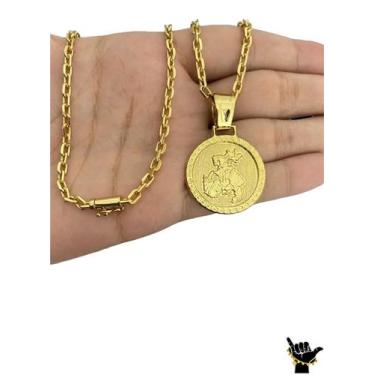 Imagem de Corrente Cadeado 3mm + Pingente São Jorge - Banhado a Ouro 18k - ToJoi