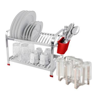 Imagem de Escorredor Inox 16 Pratos Montado + Porta Copos - DOMUM